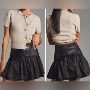 Anthropologie Avec Les Filles Faux-Leather Ruffled Mini Skirt, Size 10